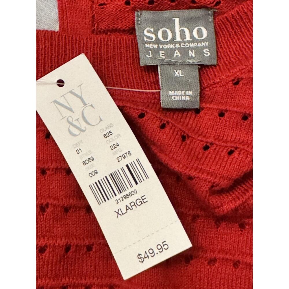 New York & Company Sweater Womens XL Red Open Knit Bow Back 3/4 Sleeve Pullover - Picture 4 of 11